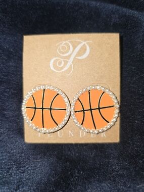 Plunder Orange Basketball Pearl-Edged Stud Earrings